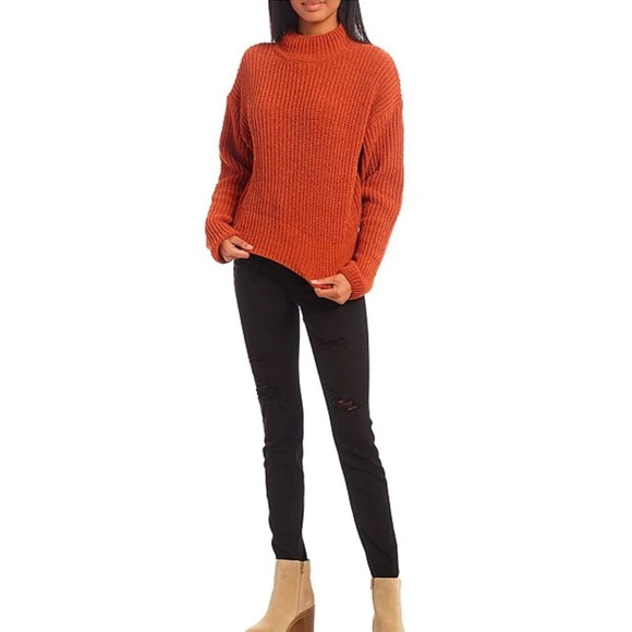 Double Zero Rust Burnt Orange Mock Turtleneck Chenille Cropped Sweater New - Picture 3 of 11